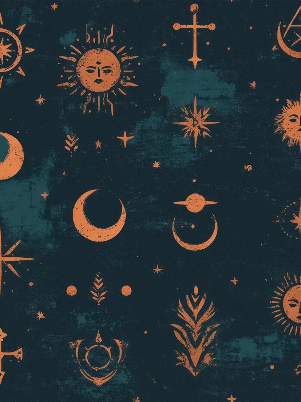 Mystic Peel and Stick Wallpaper 16" x 128" Moody Dark Blue & Orange Vintage Wall